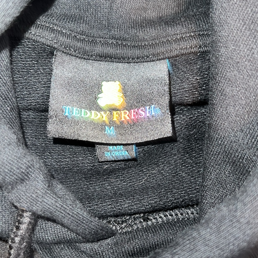 Teddy Fresh Classic Bear Ears Unisex Hoodie Black Size Medium - Picture 7 of 7